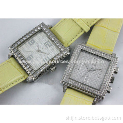 Vogue Stainless Steel Watch with Genuine Leather Band, Japan Quartz Movt, OEM Welcomed